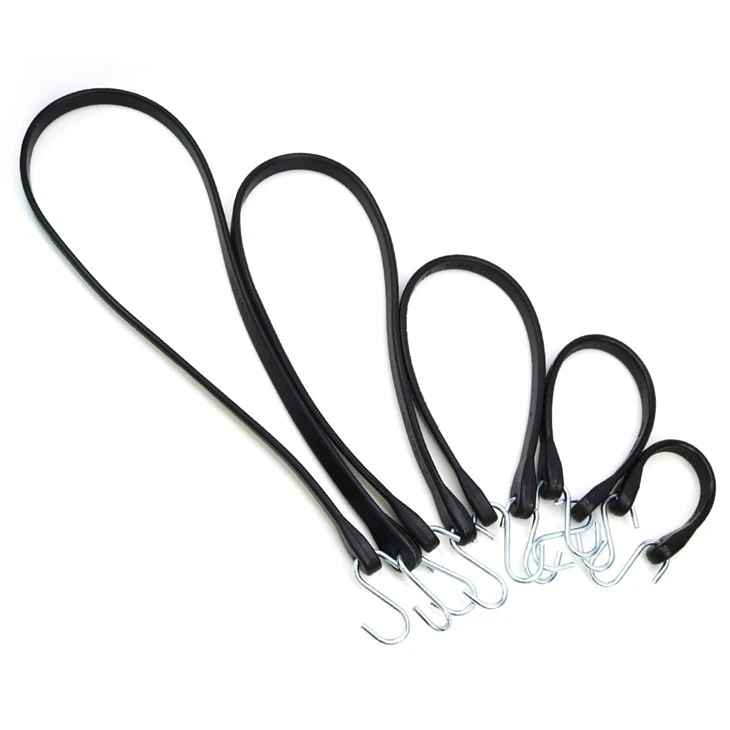 Heavy Duty Black Rubber Tie Down Straps For Outdoor Tarp Covers Bungee Cords With Hooks